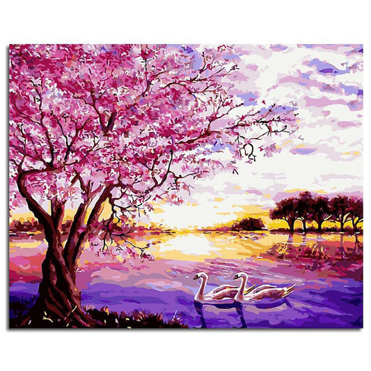 CISNE EN EL LAGO-Kit De Pinturas Por Números 40 x 50cm